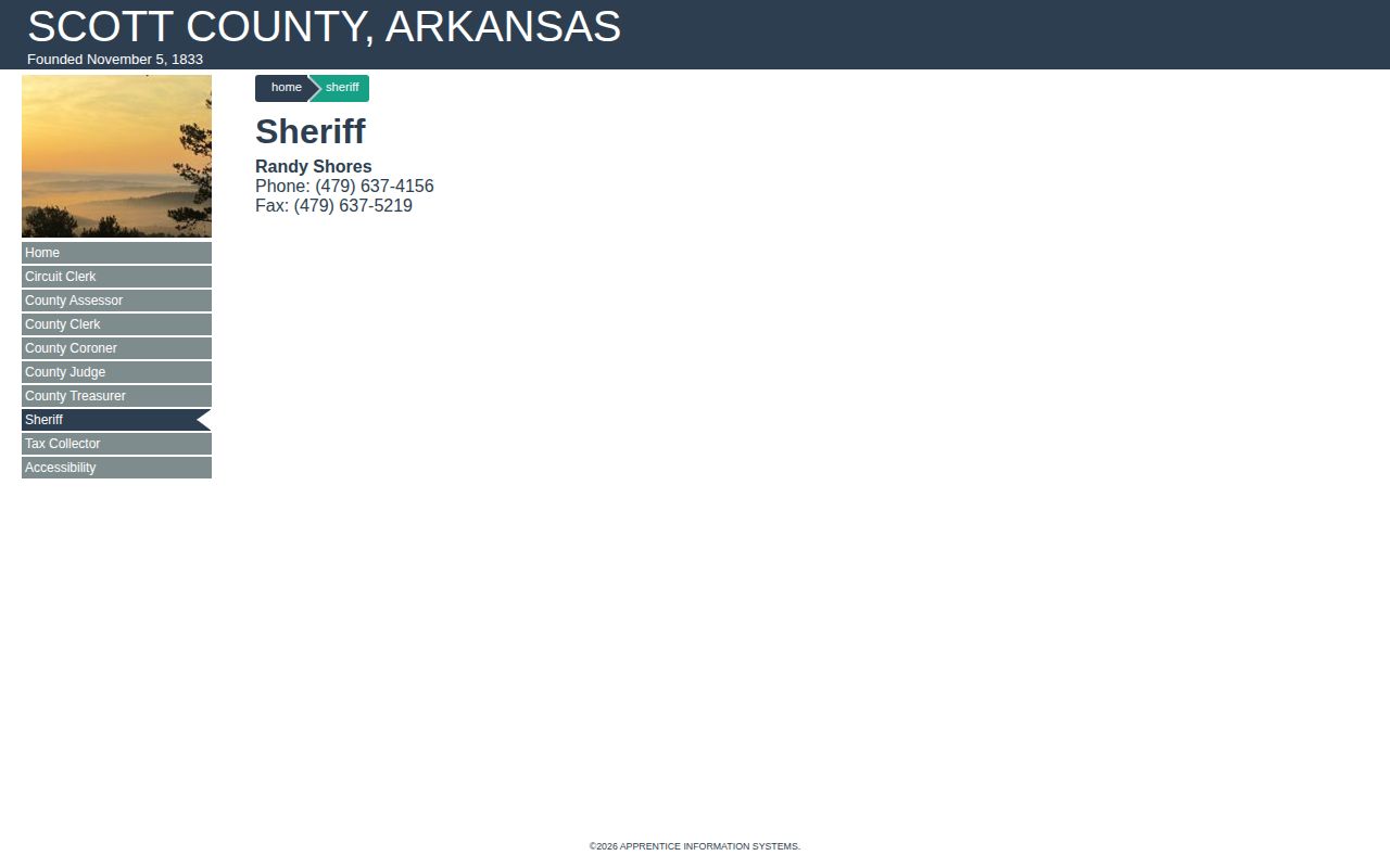 Official Scott County Arkansas sheriff contact webpage