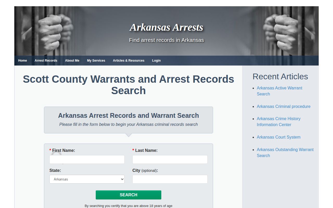 Unofficial ArkansasArrests.org Scott County page